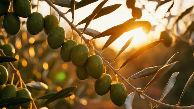 Olive tree branch with green olives
