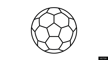 Fototapeta premium Simple black and white outline illustration of a classic soccer ball featuring geometric hexagonal and pentagonal panels for sports related graphic design projects rendered as a clean icon on white ba