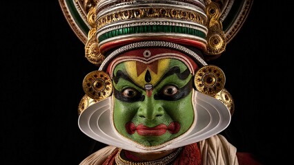 Fototapeta premium A detailed and colorful Kathakali dance mask with exaggerated expression.