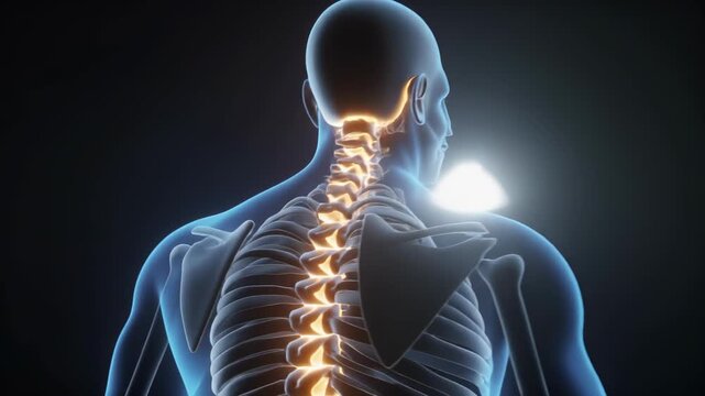 Detailed 3D Animation of Human Spine and Rib Cage Anatomy.