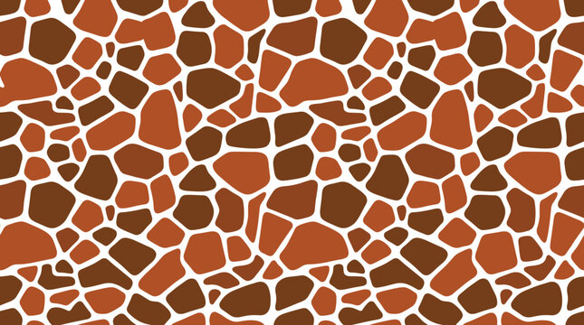 Seamless giraffe skin pattern featuring brown and tan irregular shapes on a white background