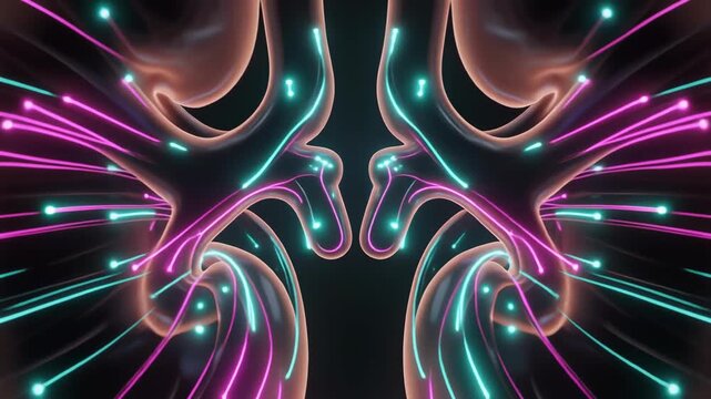Abstract Neon Glowing Human Kidneys Medical Science Animation.
