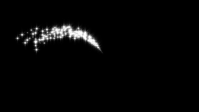 magic sparkles glitter line stars, magic dust, pixie dust path, 4k Luxury white glitter sparkles line trail,shining twinkle effect on black screen.shimmer particles motion
