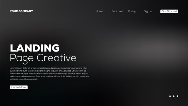 Landing page creative design, modern web page design with sleek black background, simple interface layout for website template.