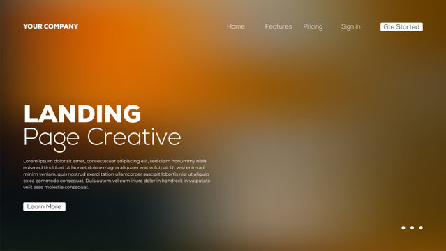 Landing page creative design, modern web page design with vibrant orange and dark background, simple interface layout for website.