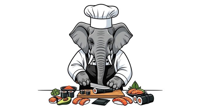 Cartoon robot chef preparing food ingredients.