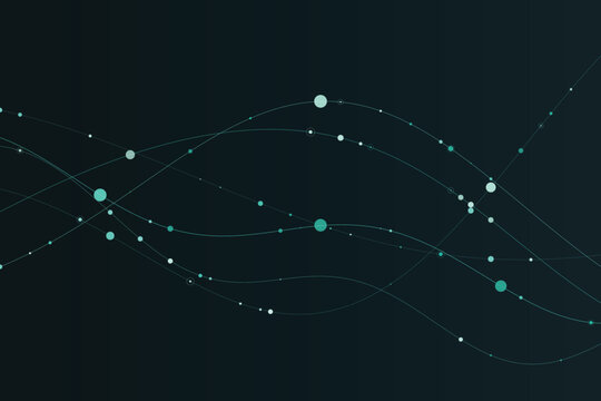 Abstract glowing teal particle connections on dark space background