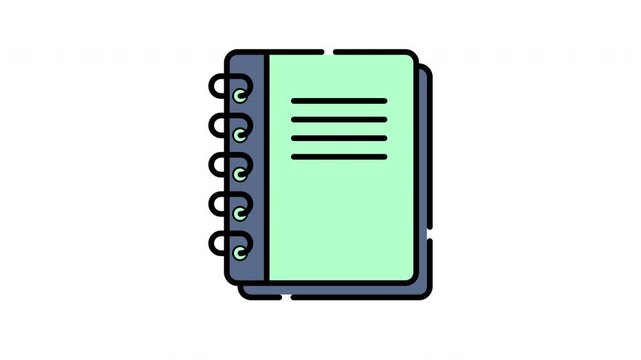 Notebook icon reveal animation flat outline education design transparent background
