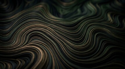 Fototapeta premium An artistic digital wallpaper featuring an abstract green and blue fractal background with swirling spiral lines and wave patterns creating a dynamic motion design