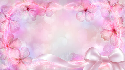 Obraz premium Abstract technology floral frame with satin bow and pastel beauty tech interface glow