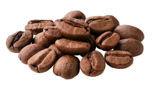 Pile of roasted coffee beans with rich brown color and textured surface