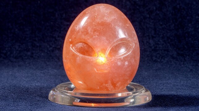Orange alien egg sculpture with glowing light