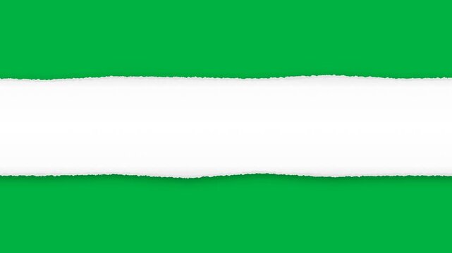 Green screen chroma key stop motion horizontal torn paper banner ribbon transition animation with wiggling fiber contour