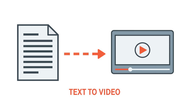 Text to video conversion process flat icon set on white background