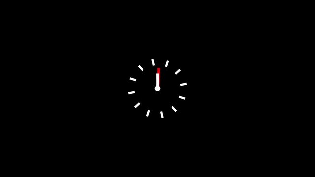 Wall Clock white and red icon on black background,with 4k video animation.