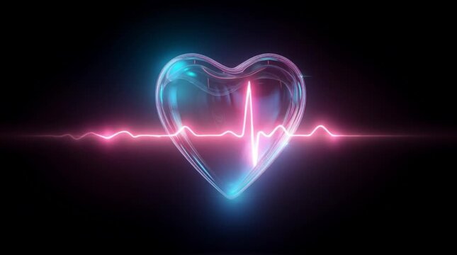Heartbeat pulse with glowing heart shape and bright colors