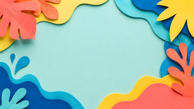 Colorful abstract paper cut summer background with copy space