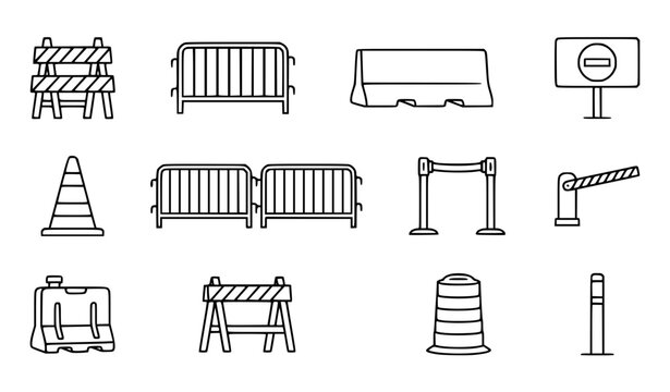 Road Block and Pedestrian Barrier Editable Stroke Outline Icon Set Pixel Perfect 64x64 Vector Illustration
&lrm;