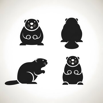 Four black cartoon cats in different poses.