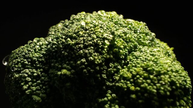 50p close up shot of a fresh broccoli floret rotating in motion