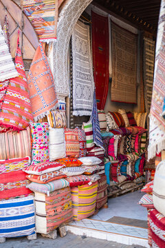 carpet shop at souk market in Marrakesh