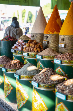 spice for sale at a fresh produce market in Marrakesh