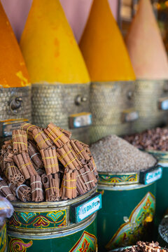spice for sale at a fresh produce market in Marrakesh