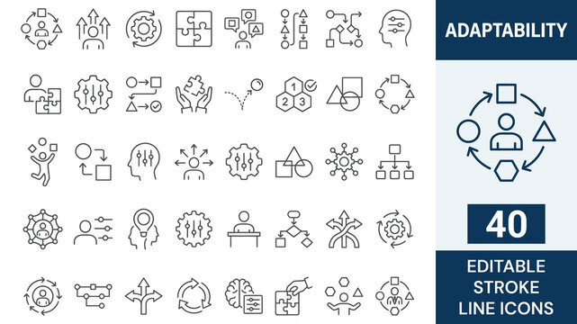 Adaptability icon set. Outline Icon Collection. Editable stroke. Vector illustration