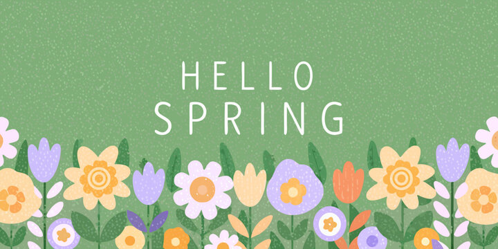 Floral ornament with spring greeting on a textured green background