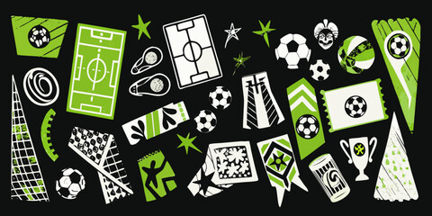 Soccer And Football Elements Vector Illustration With A Dark Background © RanjanKumar