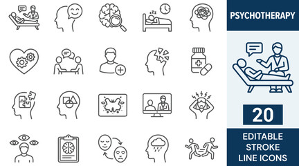 Fototapeta premium Psychotherapy icon set. Editable stroke. Vector illustration