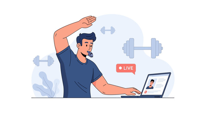 Fitness Coach Leads Online Workout Session with Live Stream and Whistle