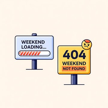 Funny weekend loading error 404 not found sign.