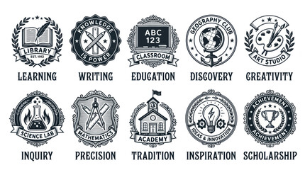 Fototapeta premium Vintage Educational Emblem And School Badge Vector Set