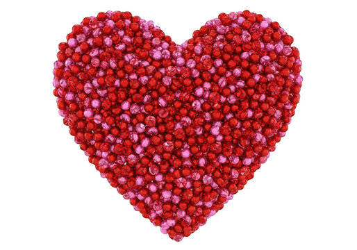 Red heart filled with tiny colorful sequins PNG isolated on transparent background