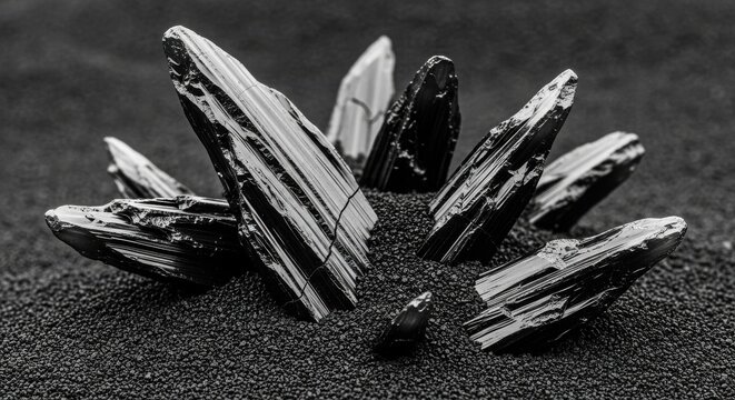 Sharp Volcanic Rock Shards on Dark Gravel Substrate