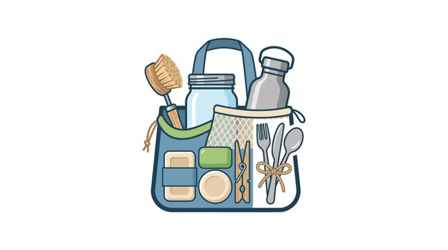 Eco-friendly zero waste shopping bag with reusable items for sustainable living