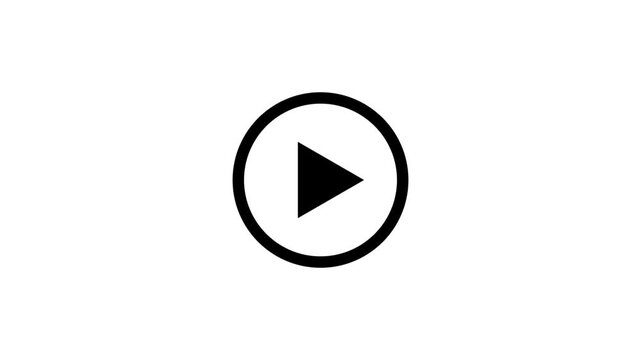 Video play simple arrow icon on animated white background.