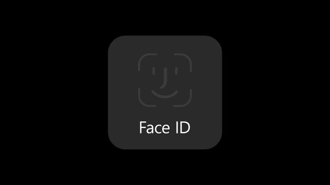 Face id Unlock icon animation on alpha channel dark background. facial recognition biometric security authentication mobile phone. 4k animation video