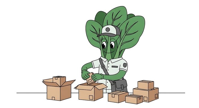 Green robot gardener tending to potted plants.