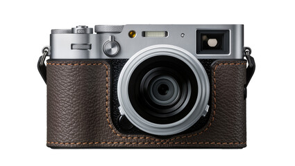 Retro digital camera with leather case and silver lens © Leon