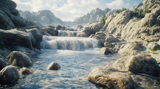 Serene Mountain Stream Cascading Over Rocks
