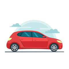 Obraz premium Red hatchback car in flat design style