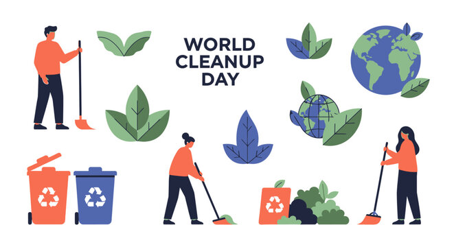 World Cleanup Day: People cleaning up, recycling, and protecting the Earth