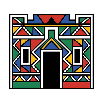 Traditional South African Ndebele House Painted Facade Vector Illustration