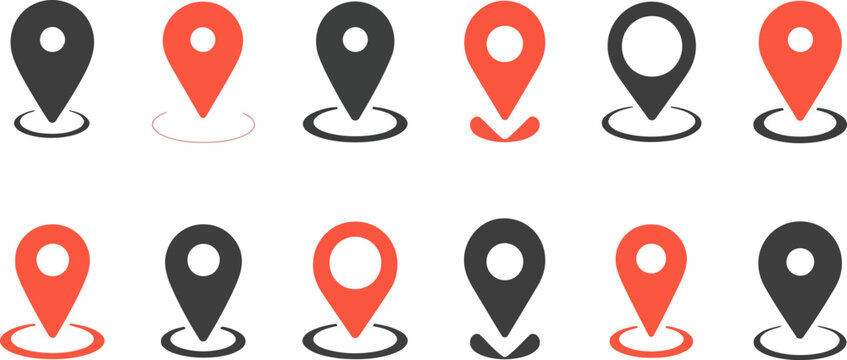 A set of 12 minimalist location pin icons arranged