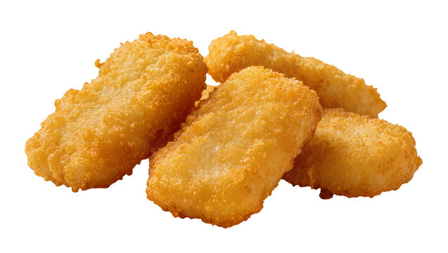 Crispy golden fried fish sticks or chicken nuggets pile