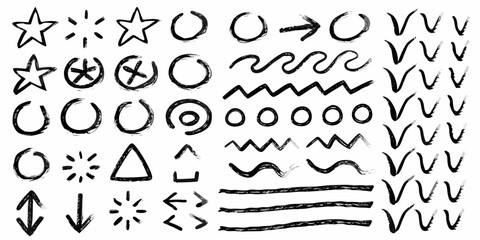 Collection Of Hand Drawn Black Ink Symbols On White Background © Titul