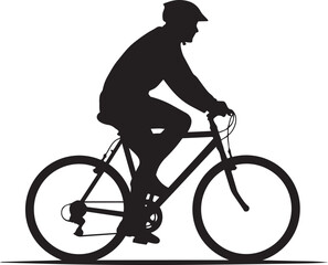 Naklejka premium Cyclist Riding Silhouette Minimalist Black and White Vector Illustration, Generative AI