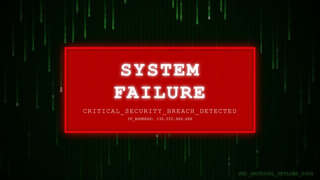 System failure alert red warning sign digital security breach concept